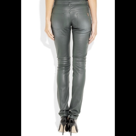 Notify Genuine Leather Skinny Pants Made in Italy Emerald Green - Picture 3 of 11